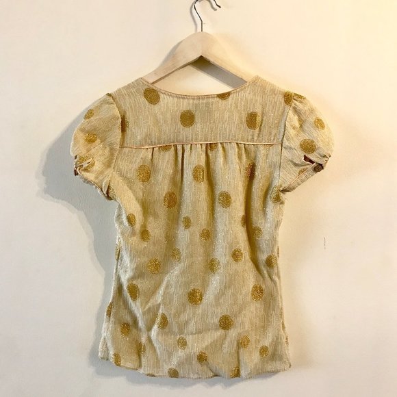 Jane Mayle Textured Silk Gold Polka Dot Blouse - Picture 3 of 5